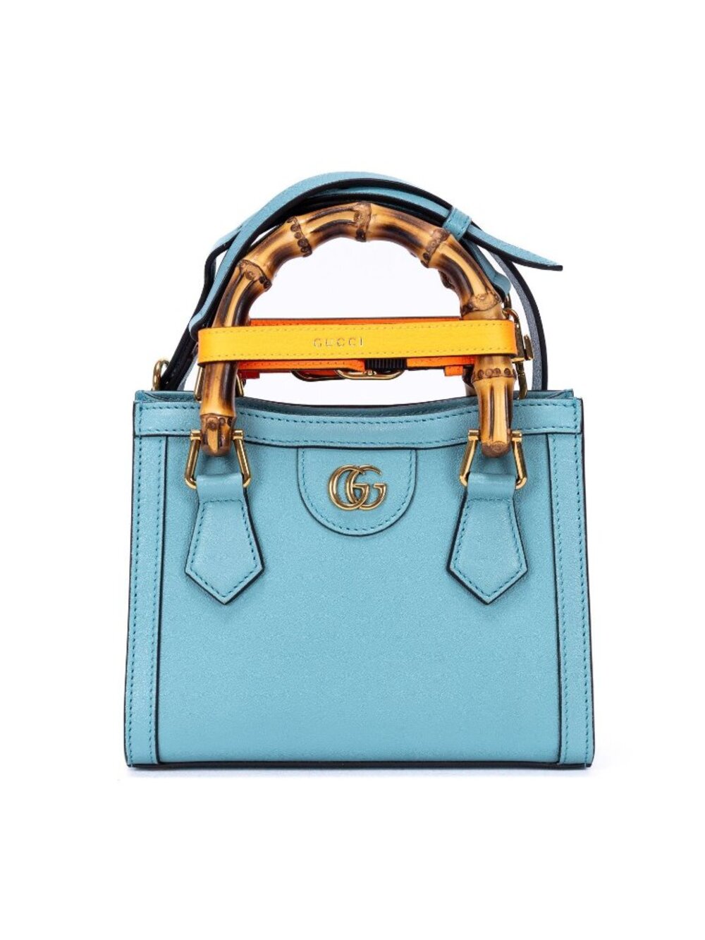 Gucci Small Bamboo Tote Blue Calfskin Leather